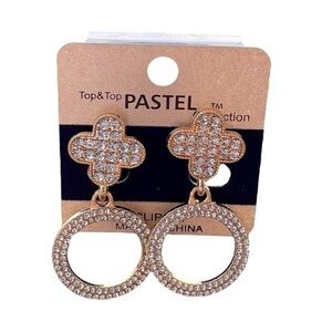 3/$25 Pastel Collection Gold Rhinestone Dangle Clip On Earrings